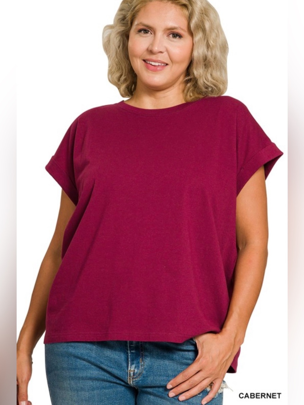 Plus-Size Short Sleeve Crewneck Top in Ruby